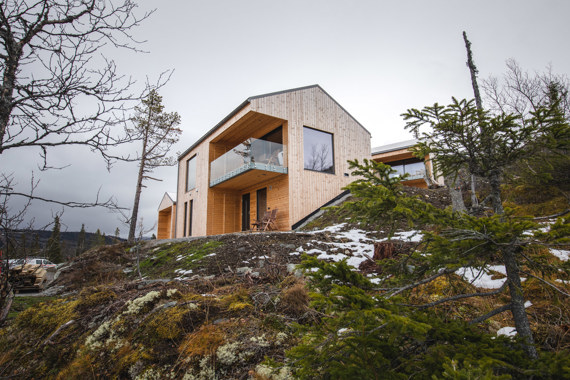 Moderne fjellhytte med malmfuru